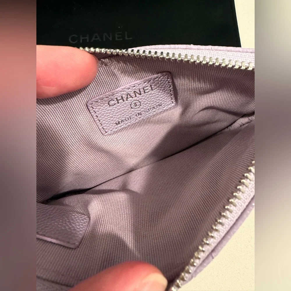 Ultra RARE! New CHANEL 24P Caviar Leather Lavender Mini O-Case Silver Hardware